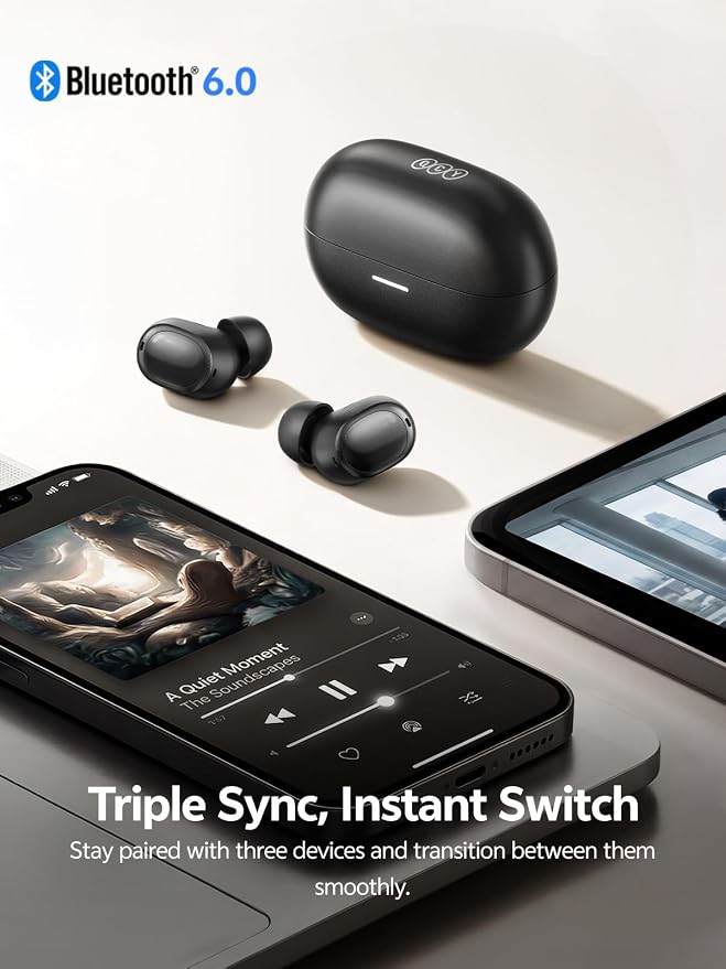 QCY MeloBuds A30 Aadptive Active Noise Cancelling Wireless Earbuds, 8 Mics ENC Clear Call Ear Buds, 60dB ANC Hi-Res Audio Bluetooth 6.0 Headphones, Comfort Lightweight, IPX5 Waterproof Earphone