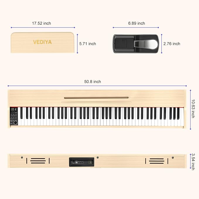 Digital Piano Keyboard 88 key,Semi-Weighted Electric Piano,Full Size Acoustic Piano for Beginners with,Pedal, USB-MIDI Compatibility (Apricot)