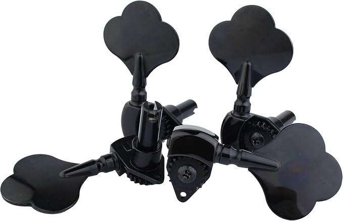 Guyker Open Frame Electric Bass Machine Head (4 Right handed) - 1:20 Ratio Gear Tuners Tuning Key Pegs - black