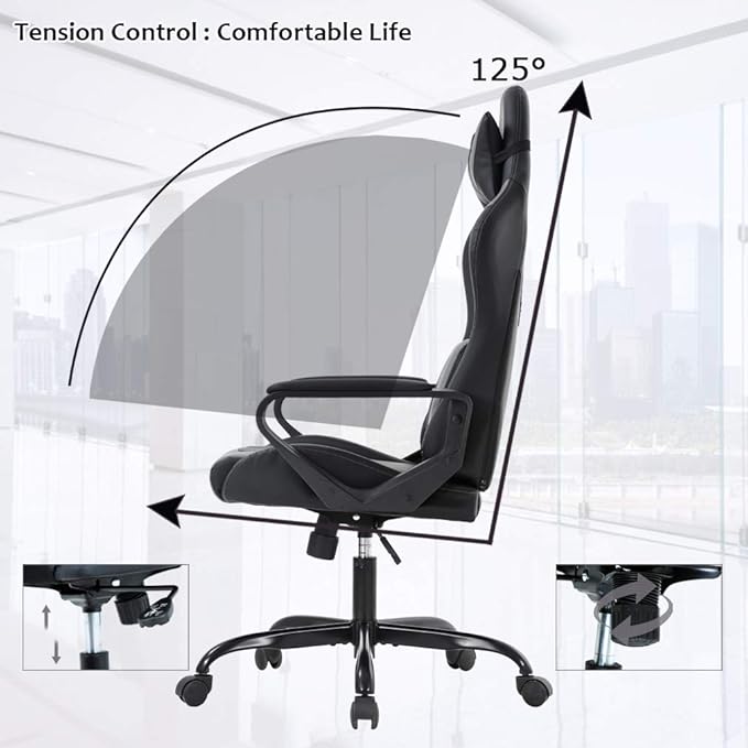 BestOffice PC Gaming Chair Massage Office Chair Adjustable Desk Chair High Back PU Leather Executive Rolling Racing Computer Chair with Lumbar Support Headrest Armrest Swivel Task Chair(Blue)