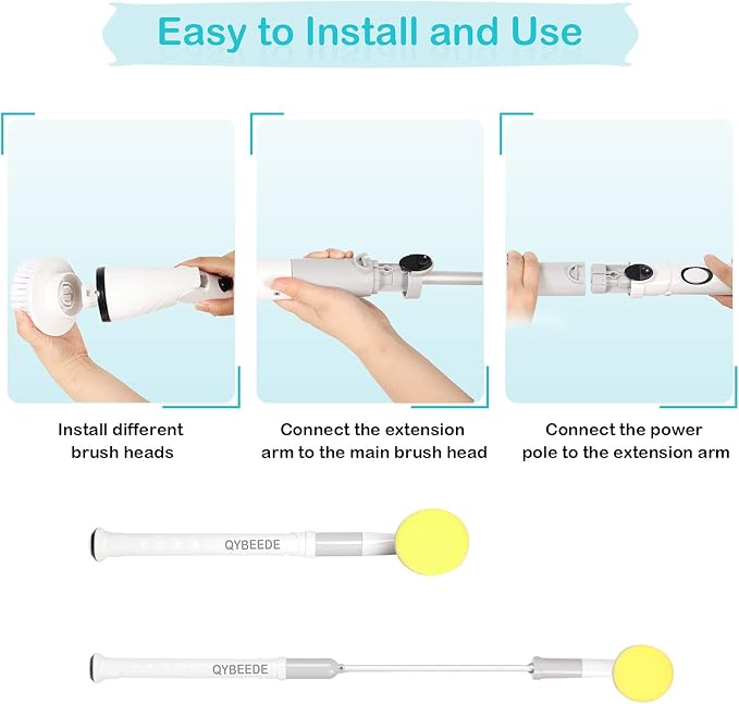 Electric Cleaning Brush with Long Handle Rechargeable, Efficient Electric Spin Scrubber Cordless Tub and Tile Scrubber, Electric Scrubber Brush for Cleaning Bathroom Cleaning Tool Waterproof