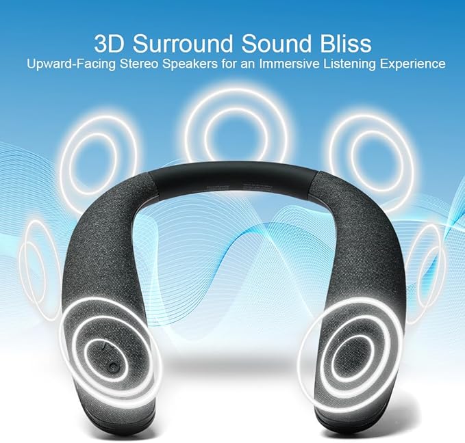 JY508 Wireless Neckband Speaker - 3D Stereo Sound, 12 Hrs Play Time, Low Latency for Gaming/TV, Type-C Quick Charging, Wearable Speaker for Home, Office, and Outdoors