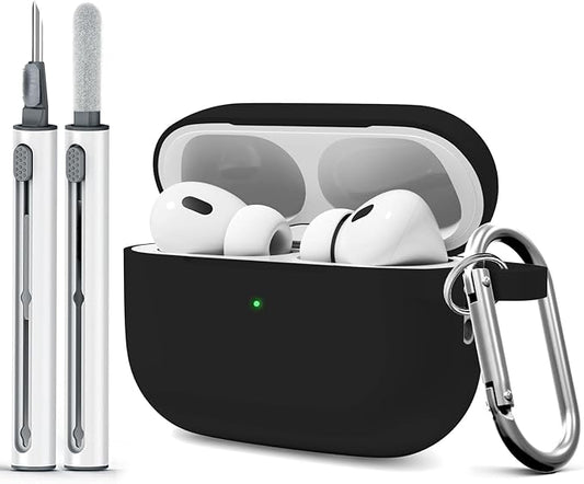 for AirPods Pro 2 Case with Cleaner Kit, Compatible with Airpods Pro 2nd/1st Generation Case (USB-C Cable) with Keychain for Women and Men,Black