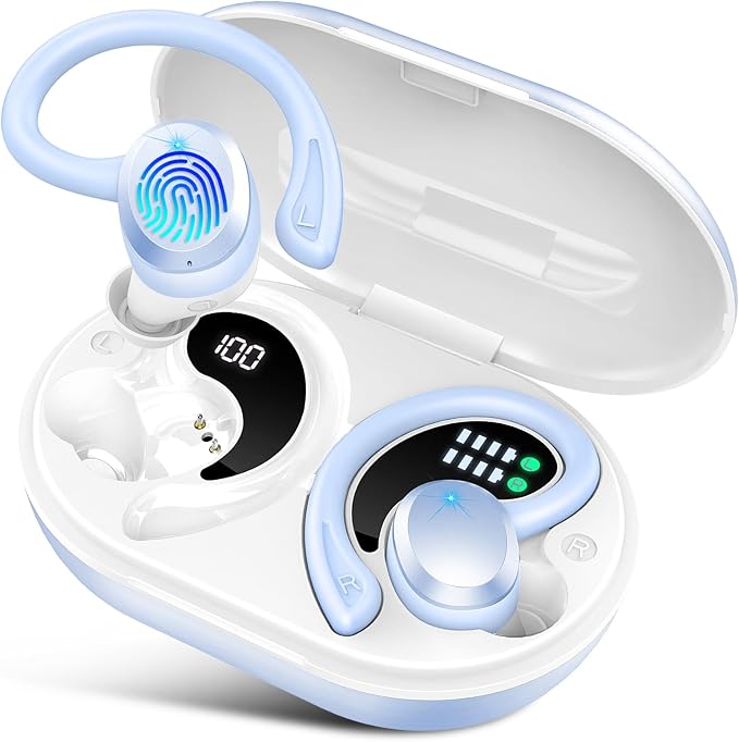 Wireless Earbuds Sport, 2025 Bluetooth 5.3 Headphones Bass Hi-Fi Stereo Over Ear Buds, 48Hrs Noise Cancelling Headset with Earhook, IP7 Waterproof Earphones Workout Running for Laptop Pad Android iOS