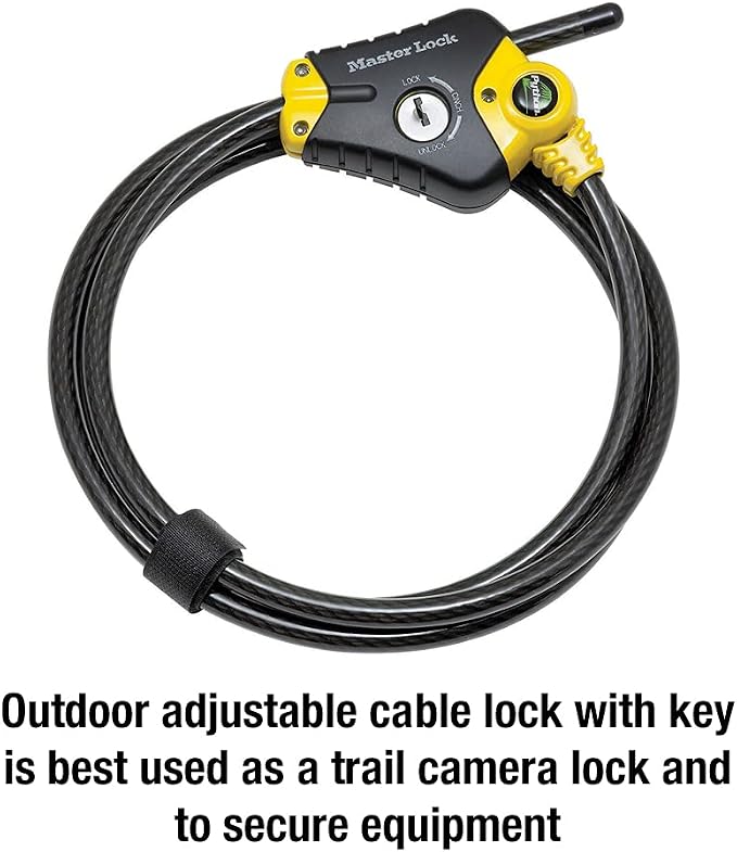 Master Lock Black and Yellow Python Cable Lock-Key, OutdoorLock for Bikes, Trail Cameras, and Other Equipment, 6 Foot Long x 3/8-Inch Diameter, 8413DPF (Pack of 6)