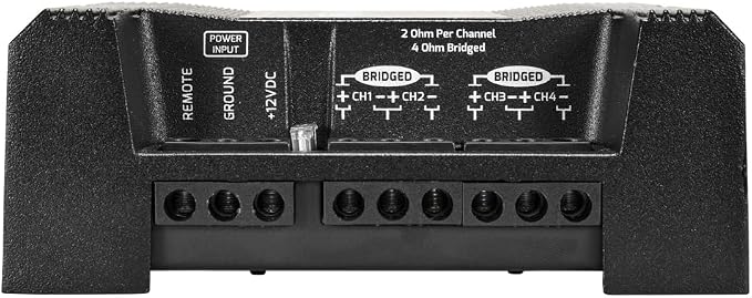 PRV Audio QS400.4 2 Ohm Mini Compact 4 Channel Car Audio Amplifier 4 x 100 Watts RMS at 2 Ohm - 400 Watt Amp Stereo 12 Volts Amp Class D Full Range Bridgeable