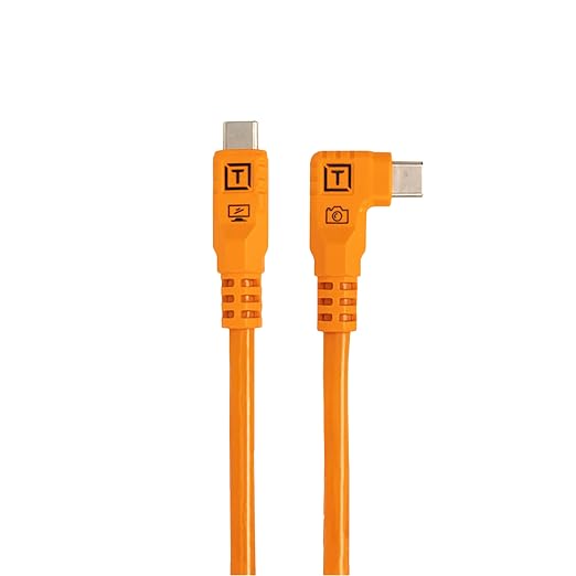 Tether Tools TetherPro Optima 10G USB-C to USB-C Data Transfer Cable, 20″ Straight to Right-Angle “Pigtail” Adapter, High Visibility Orange – Tethering Cable for Photographers & Digital Techs