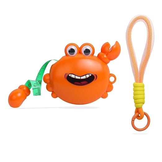 1 Pack Cute Orange Crab Retractable Tape Measure, 2M/79Inch Dual-Sided Scale Soft Ruler with Keychain & Lanyard, Fun Cartoon Measuring Tool for Body Sewing Crafts