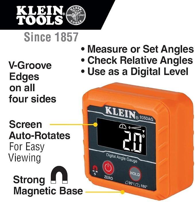Klein Tools AEPJS2 Bluetooth Speaker with Magnetic Strip and Hook, Rechargeable & 935DAG Digital Electronic Level and Angle Gauge, Measures 0-90 and 0-180 Degree Ranges