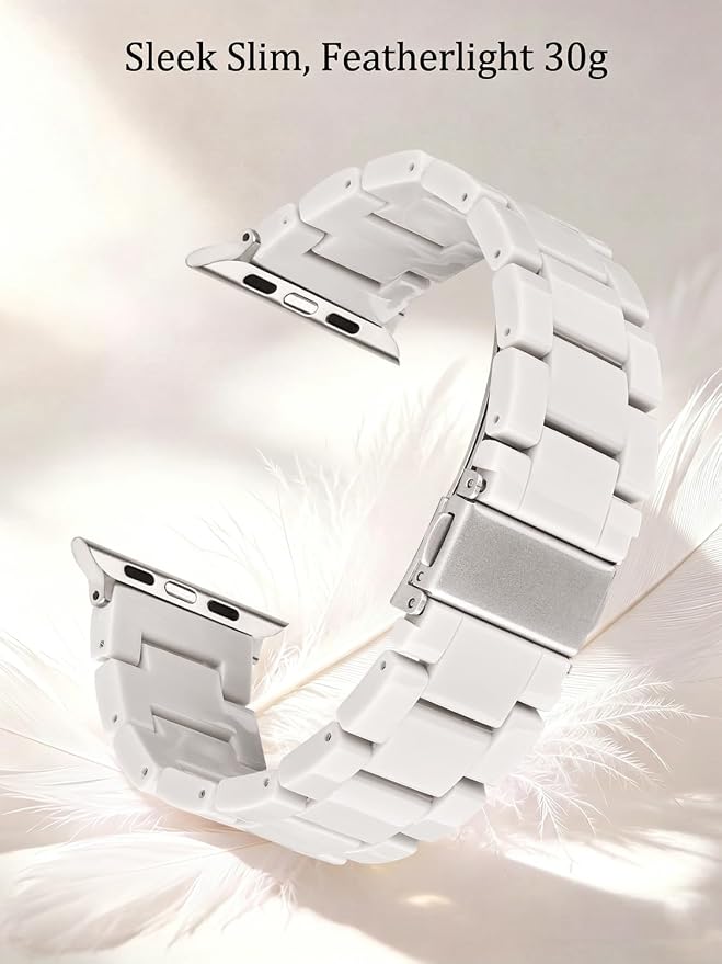 V-MORO Resin Band Compatible with Apple Watch Bands Series 11/10/9/8/7 Fashion Jewelry Lightweight Bracelet 42mm/41mm/40mm/38mm for iWatch 6/5/4/3/2/1/SE with Starlight Buckle Women Men(Starlight)