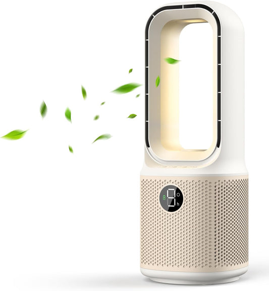 Misby Desk Fans Small Quiet, 13 Inch Bladeless Table Fan, 9 Speeds for Powerful Airflow, 70° Oscillating Fan with Night Light and Timer, Desktop Cooling Fan for Bedroom, Office, Nightstand