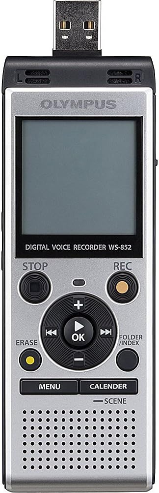Olympus WS-852 Silver Voice Recorder with True Stereo mic, 4GB, 110 Hours Battery Life, microSD External Memory, USB, with MP3 File Format.
