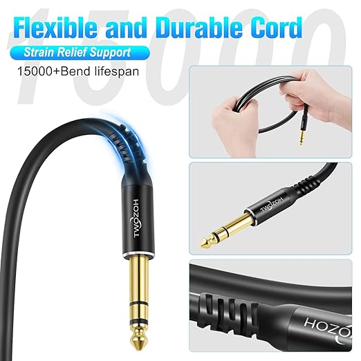 Twozoh XLR Male to 1/4 Inch Jack TRS Cable, Balanced 6.35mm Plug to 3 Pin XLR, Quarter Inch Stereo Guitar Cable 6.6FT (Professional/HiFi)