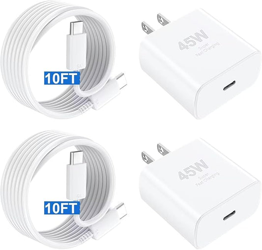 Fast Charger USB C Charger iPhone Type C Charger,10 FT USB C to USB C Cable Fast Charging Cord 45W Phone Chargers iPhone USBC Charger Block for iPhone 17 Air/17 Pro/17 Pro Max/16 15 Pro Max/iPad Pro
