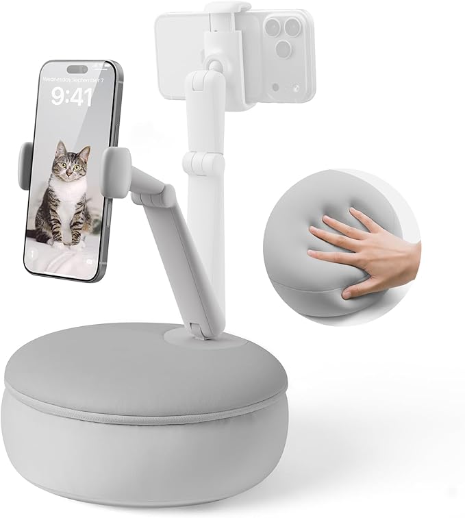 SAIJI Cell Phone Pillow Holder mini iPhone Stand for Bed, Upgraded mini Angle & Height Adjustable Phone Pillow Stand for Watching Video On Bed/Sofa/Lap, Fit for 4.7"-7.0" Device (Gray)