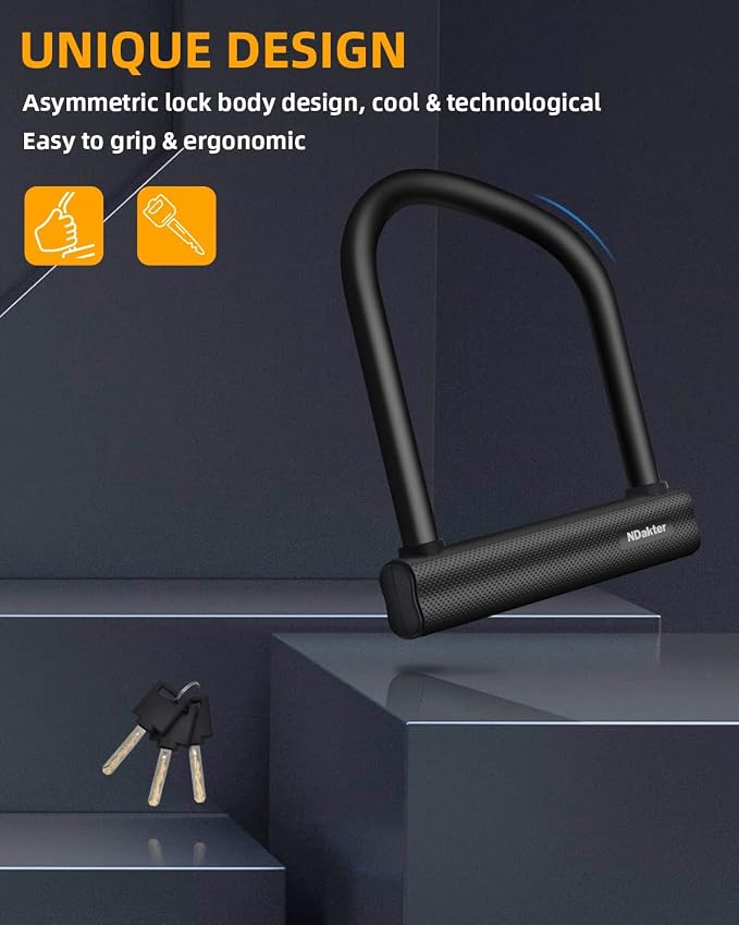 NDakter Bike Locks Heavy Duty Anti Theft, Bicycle U Lock for Ebike, 18mm Shackle with 3 Keys for Electric Escooter, Motorcycle, Moped, Dirt-Bike, Tri-Bike Wheel Lock Sturdy