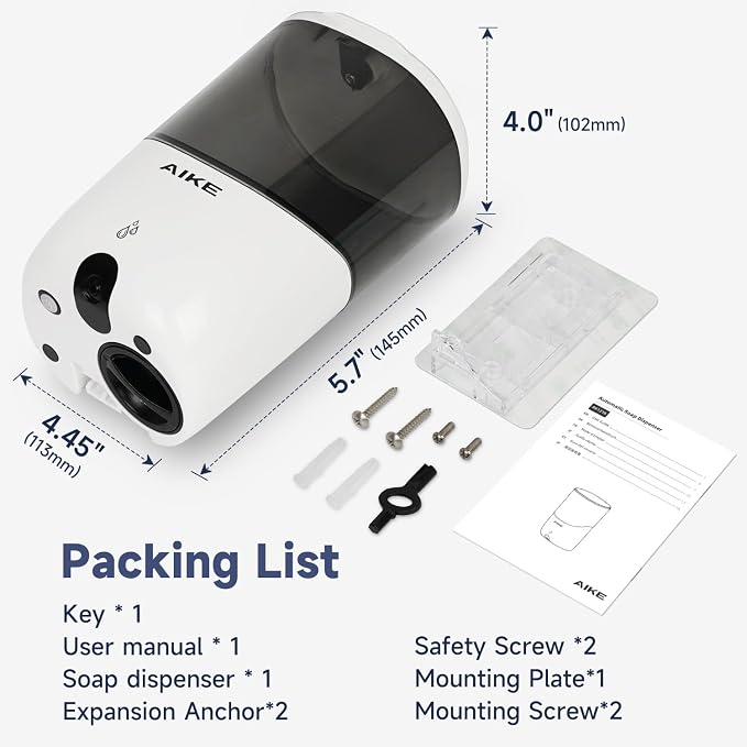 AIKE Automatic Soap Dispenser and Wall Mount Paper Towel Dispenser Bundle, Model AK1216& AK5301 White