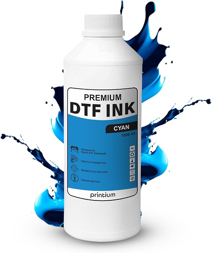DTF Ink Cyan 33.8 fl oz (1000ml) | High Opacity Clog-Free Formula | Compatible with ET8550 L1800 XP600 I3200 4720 XP15000 & All Printheads | Reliable Color Accuracy & Smooth Flow