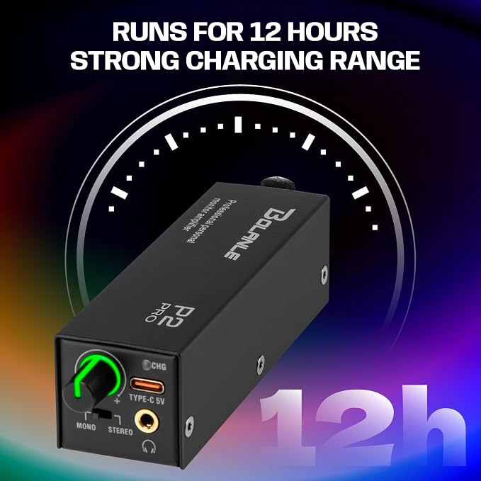 Bolanle P2 USB-C Portable in-Ear Monitor Amplifier, 5V DC/AAA Battery, XLR/TRS Input 3.5mm Output, LED, Stereo/Mono Switch for Keyboardists, Drummers, Live Stage (Single Channel-Black)