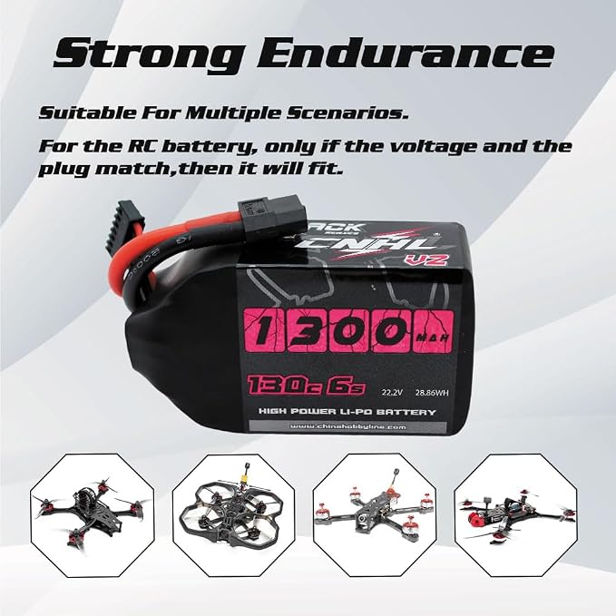 CNHL 1300mAh 130C 6s Lipo Battery 22.2V with XT60 Plug for FPV Drone Racing RC Quadcopter Helicopter Airplane(2 Packs)