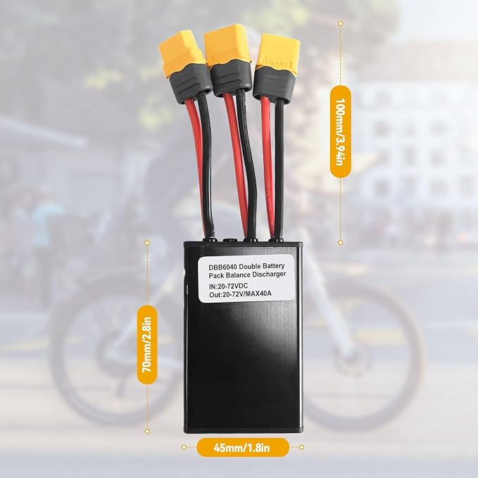 Electric Bike Dual Battery Discharge Converter, 20V-72V DC Double Battery Parallel Connector Adapter with XT60 Plug (40A)