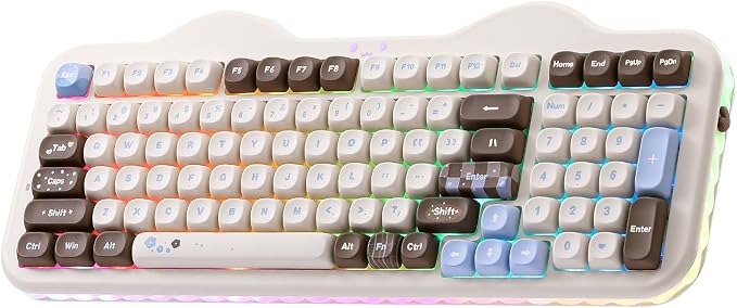 YUNZII C98 Wireless Mechanical Keyboard with Number Pad,98 Key BT5.0/2.4G/USB-C Hot Swap Gasket Mount with PBT MOA Keycaps,Custom RGB,Cute Cake Keyboard for Win/Mac (Choco, Candy Linear Switch)