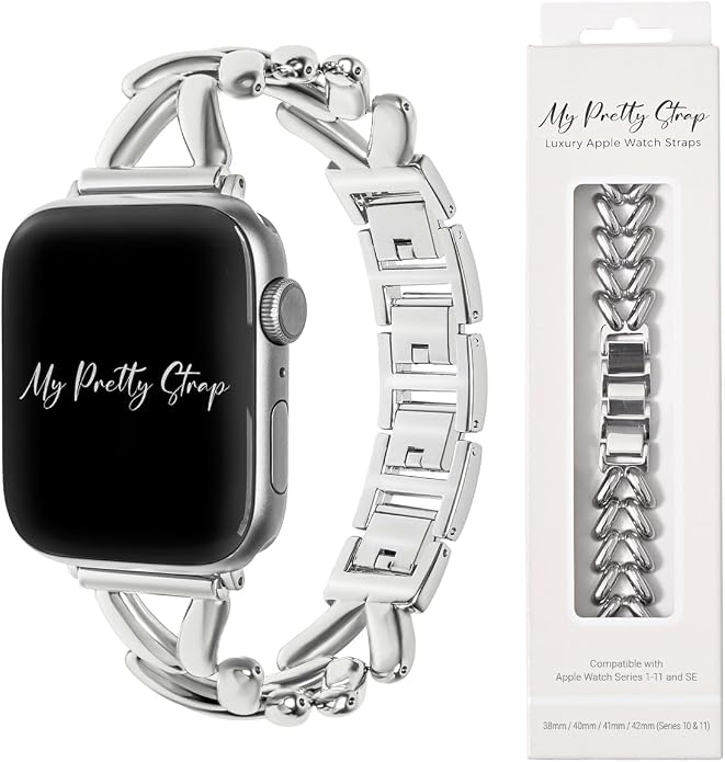 My Pretty Strap - Compatible Apple Watch Band Strap, Stainless Steel Fashion iWatch Replacement Strap- Easy Resizing, No Tool Needed, Fits Most Wrists- Series 1-11, SE and Ultra