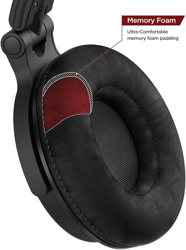 Thore Over Ear iPhone Headphones with Lightning Connector (Apple MFi Certified) – Closed Back Studio DJ Monitor Earphones (50mm Neodymium Drivers) (V200 Black/Red)