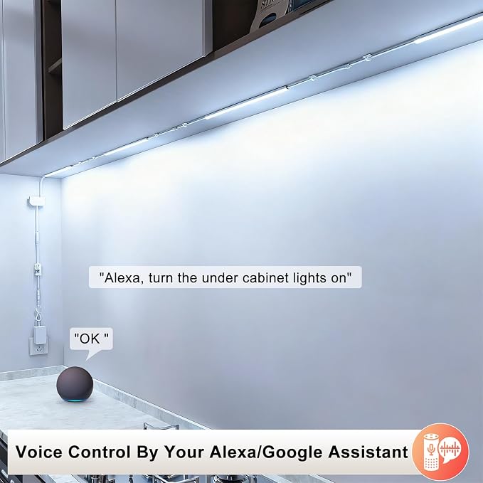 Silicone Under Cabinet Lighting Kit, 12 Inch Linkable LED Strip Lights Work with Alexa, Dimmable, Remote Control, Smart App, 6 Pack White Light for Closet, Shelf, Workbench, Desk (Cool White)