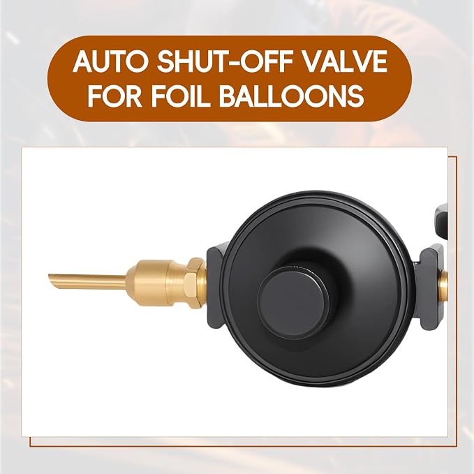 High Flow Foil and Latex Helium Balloon Inflator Regulator, 0-3000PSI with Pressure Gauge for CGA580 Tank Valve, Auto Foil Balloon Shut Off Valve