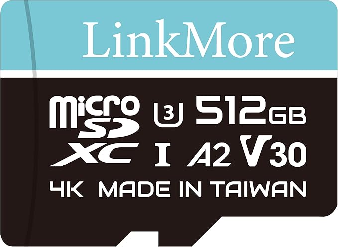 LinkMore 512GB Lite Micro SD Card, A2, UHS-I, U3, V30, Class 10 Compatible, Max Sequential Read up to 100MB/s, Max Sequential Write up to 85MB/s, SD Adapter Included