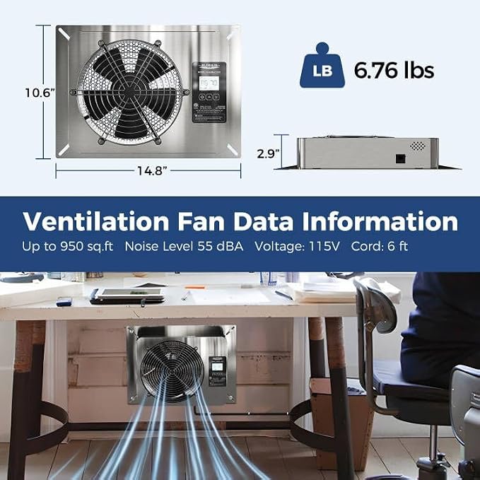 ALORAIR 570 CFM Crawlspace Ventilator Fan with Humidistat, Stainless Steel Exhaust Vent Fans with Digital Display, Timing Cycle, Freeze Protection Thermostat, for Basement, Garage, Attic, Grow Tent