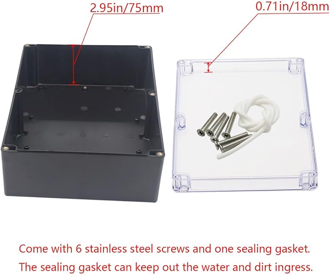 Project Box IP65 Waterproof Junction Box ABS Plastic Black Electrical Boxes DIY Electronic Project Case Power Enclosure Clear Cover 11.42”x8.27“x3.94
