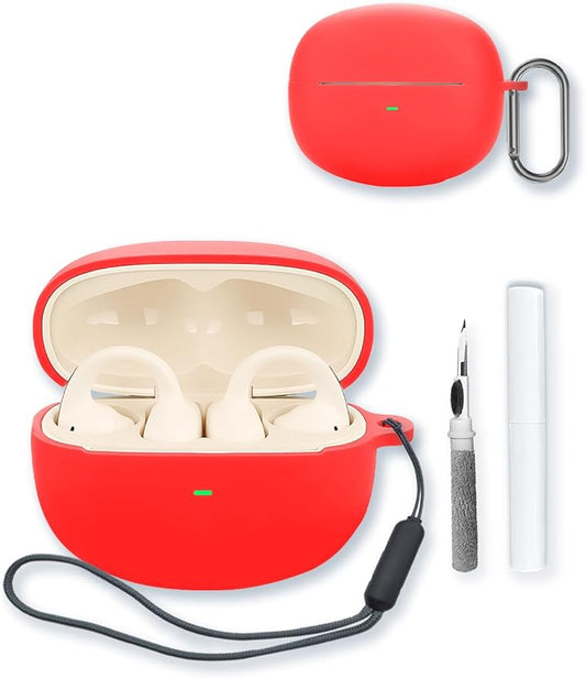 Case for Baseus Bowie MC1 Open Ear Clip-On Earbuds,Soft Protective,BOVUGAC Silicone Case Cover with Keychain & Cleaning Kit & Lanyard for MC1 Earbuds-Red