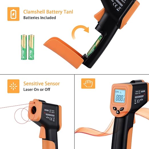 OnniOne Infrared Thermometer Temperature Gun -58℉~1022℉, Digital Laser Thermometer Gun for Cooking Blackstone Pizza Oven Griddle, IR Thermometer with Carrying Storage Case, Backlit (NOT for Human)