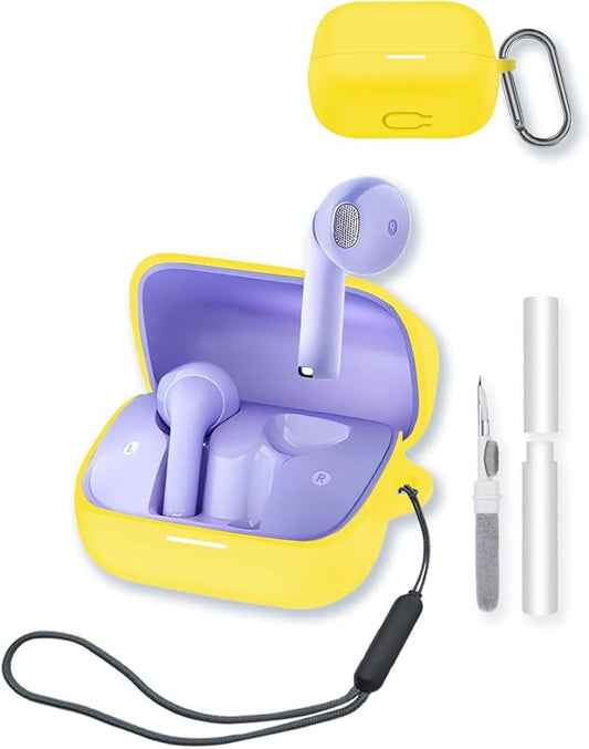 Case for Anker Soundcore K20i Wireless Earbuds,Soft Protective,Shockproof, BOVUGAC Silicone Case Cover with Keychain & Cleaning Kit & Lanyard for Soundcore K20i by Anker.-Yellow