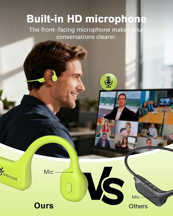 SANOTO Bone Conduction Headphones Wireless Open Ear Headphones, Lightweight Bone Conduction Earbuds IPX5 Waterproof Sport Bluetooth Earphones for Running Cycling Workout (Green)