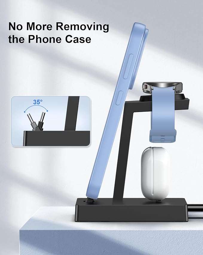 NANAMI Fast Charger for Samsung Galaxy Watch 6/5/4/3, Stand for Galaxy S24/S24+/S24 Ultra/S23/S22/S21/S20, Buds Pro, Wireless Charging Stand for iPhone 16/15/15 Pro/15 Plus/15 Pro Max/14/14 Pro/13/12