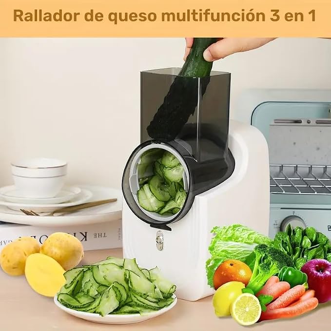 Electric Cheese Grater for Block Cheese,2025 Upgrade Electric Grater for Home Kitchen Use,3 Changeable Blades Salad Shooter Electric Slicer/Shredder for Vegetable Fruit Nuts White