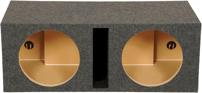Q Power 2 Hole 12-Inch Vented Heavy Duty Subwoofer Enclosure with 1-Inch Thick MDF Face and Gold Tipped Spring Loaded Terminal Charcoal Grey