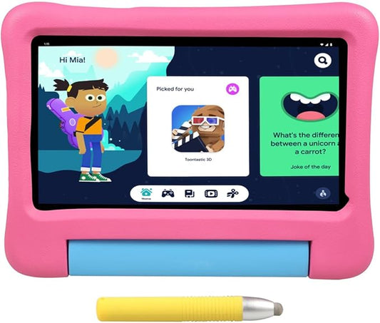 Kids Tablet, Toddler Tablets,7 inch HD IPS Screen, Android 12, Quad Core 2.0 Ghz, 6 GB +32 GB, 5G WiFi, 3500 Mah Battery, Parental Controls, EVA Kid-Proof Case with Stylus (Pink)