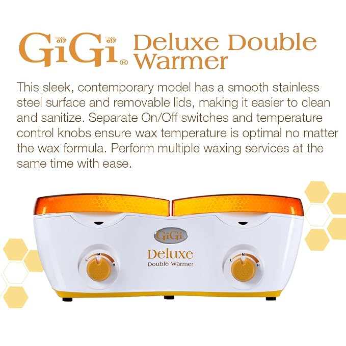 GiGi Deluxe Double Wax Warmer - Hair Removal Waxing Kit Heater, Dual Pot Design, Adjustable Temperature Control, Salon & Home Use, 14 oz (2) Wax Can