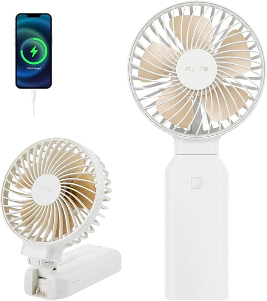 Funme Portable Handheld Fan, 53H Max Cooling Time Travel Fan, 10000mAh Personal Fan with Power Bank, 4 Speeds Rechargeable Fan, Handheld/Foldable 180° Design for Desk/Travel/Office/Outdoor - White