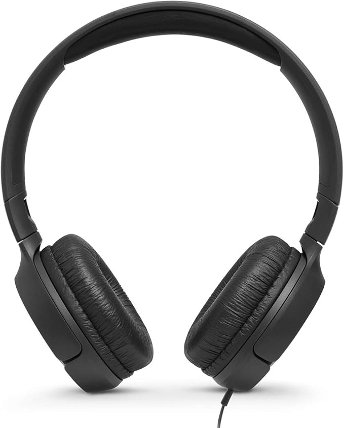 JBL Tune 500 - Wired on-ear headphones, JBL Pure Bass Sound, 1-button remote/mic, Tangle-free flat cable, Lightweight and foldable design, Ask Siri or Google Now (Black)
