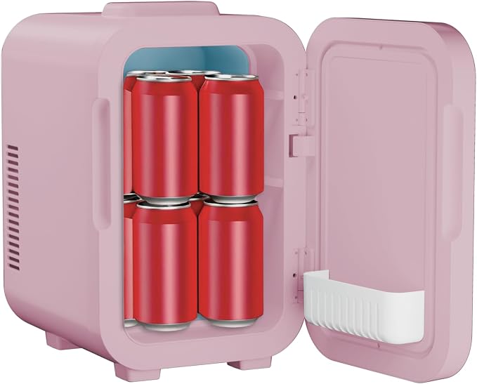 ELLE 8L Mini Cooler Fridge with LED Makeup Mirror for Skincare & Cosmetic Storage Cooler & Warmer Removable Shelf Carrying Handle AC DC Power Options Small Refrigerator for Bedroom Car Office Pink