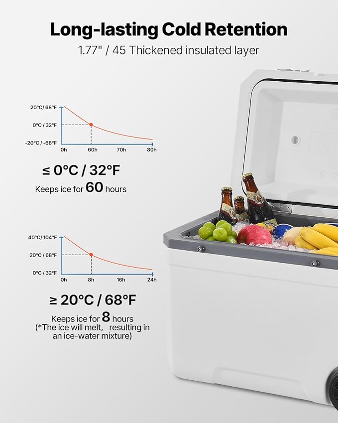 VEVOR Portable Cooler,Hard Cooler with Ice Retention, Heavy-Duty Handles and Strap, Lightweight Rigid Material Insulated Portable Cooler, Suitable for Family Picnics and Short Trips