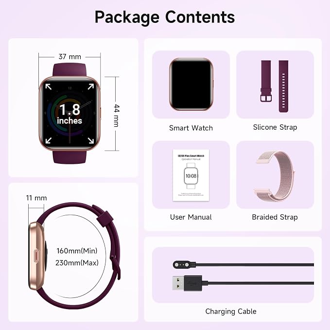 Gydom Smart Watches for Women for Android & iPhone, Alexa Built-in, 1.8" Touch Screen Smartwatch with Heart Rate/SpO2/Sleep/Stress Monitor, IP68 Waterproof Fitness Tracker, 101+ Sports Modes, 2 Bands