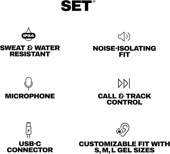 Skullcandy Set USB-C Wired Earbuds with Noise Isolating Fit, in-Line Microphone Call and Track Control for iPhone Android, Ear Gel Sizes Included for Custom Fit - True Black