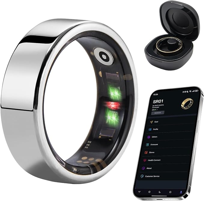 Fitness Tracker Ring, Smart Ring Health Tracker with Heart Rate, Blood Oxygen, Sleep Monitor, Calories, No Subscription Fee, IP68 Waterproof for iPhone & Android (Silver, #6)