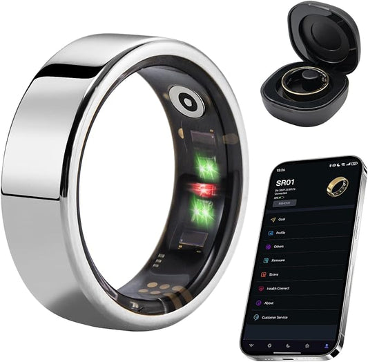Fitness Tracker Ring, Smart Ring Health Tracker with Heart Rate, Blood Oxygen, Sleep Monitor, Calories, No Subscription Fee, IP68 Waterproof for iPhone & Android (Silver, #10)